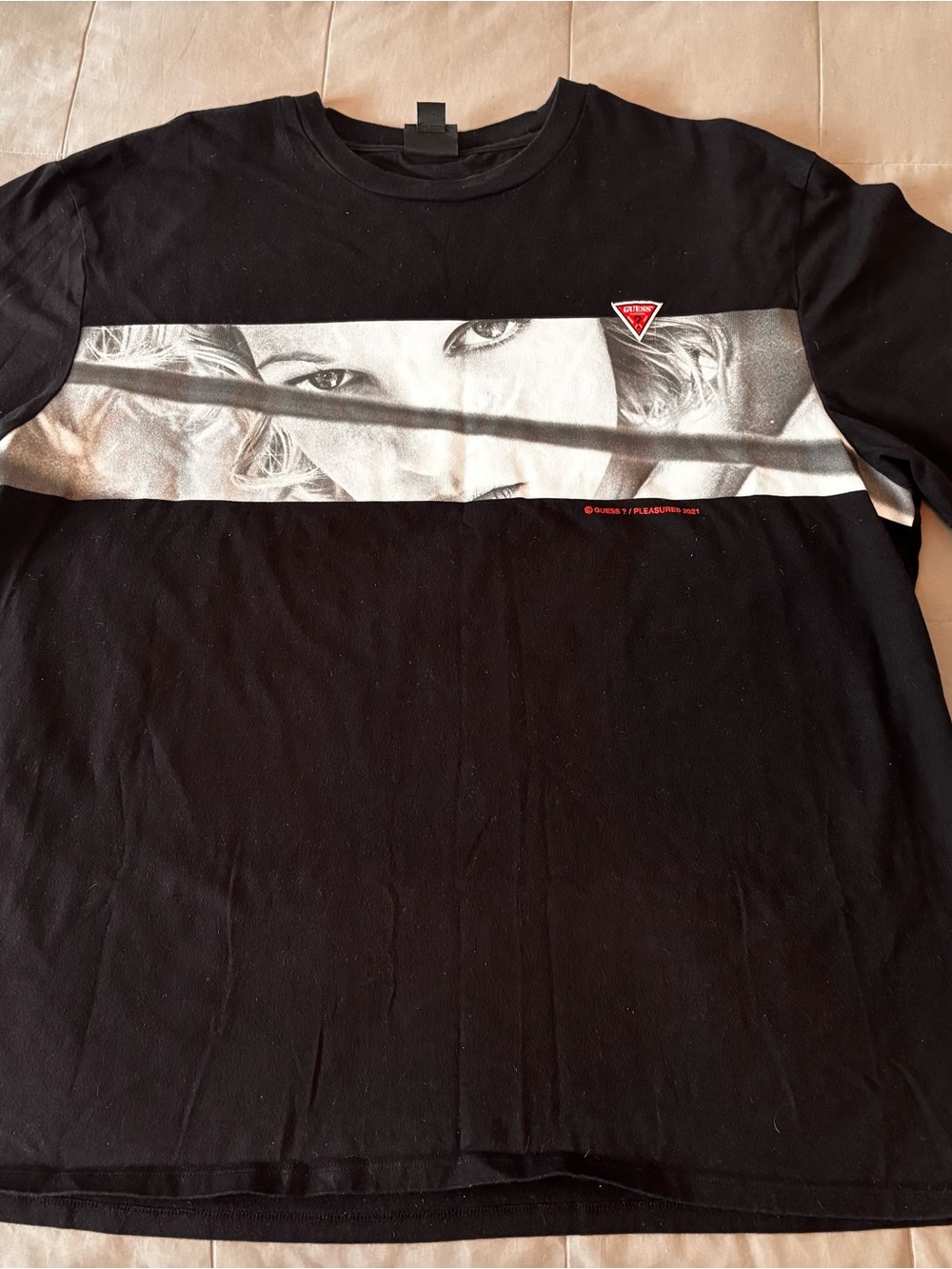Limited edition Guess/Pleasures Black Short Sleeve Tee with Drew Barrymore Photo
